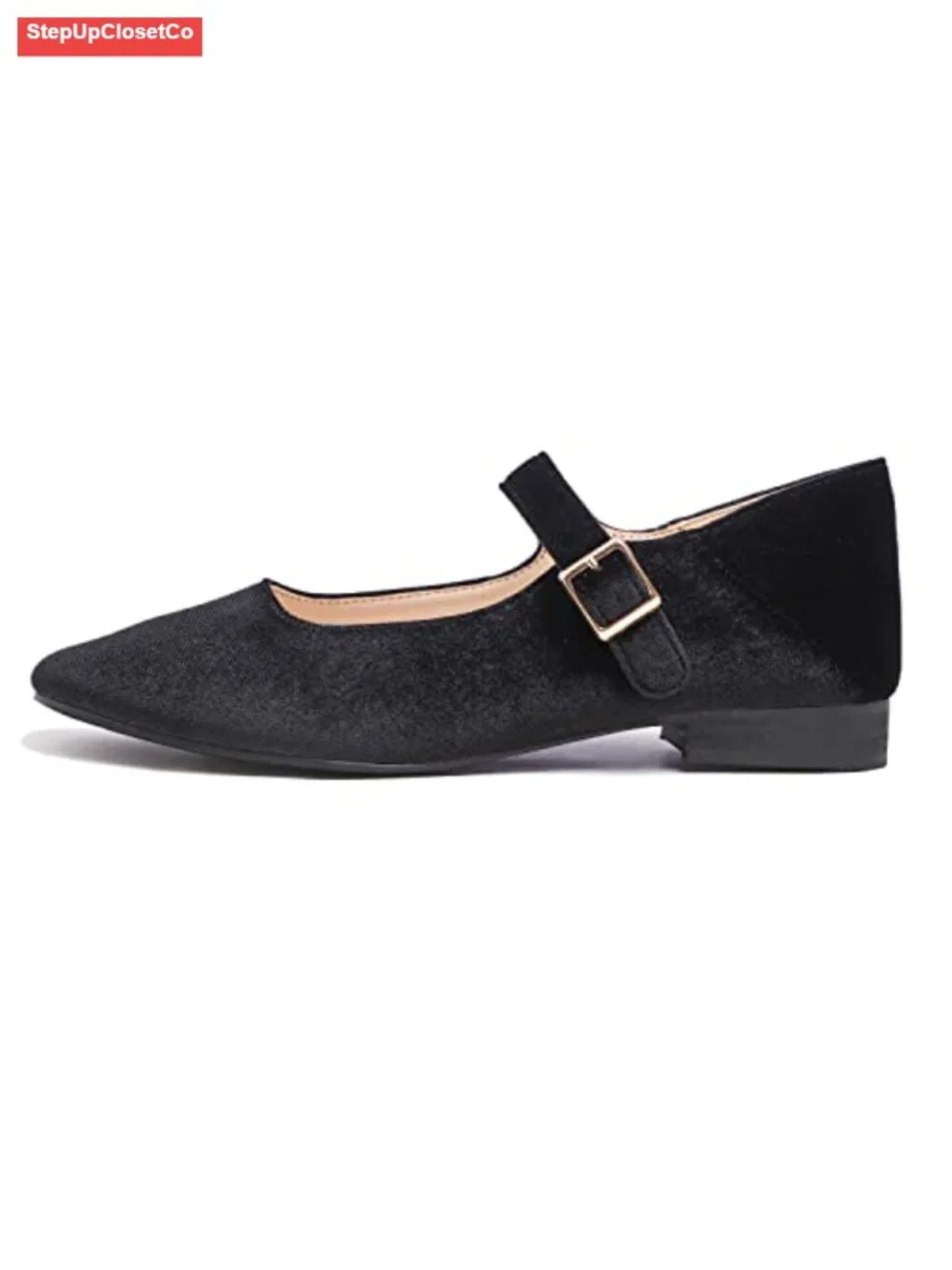 Women's Mary Jane Square Toe Low Heel Slip On Flats with Buckle